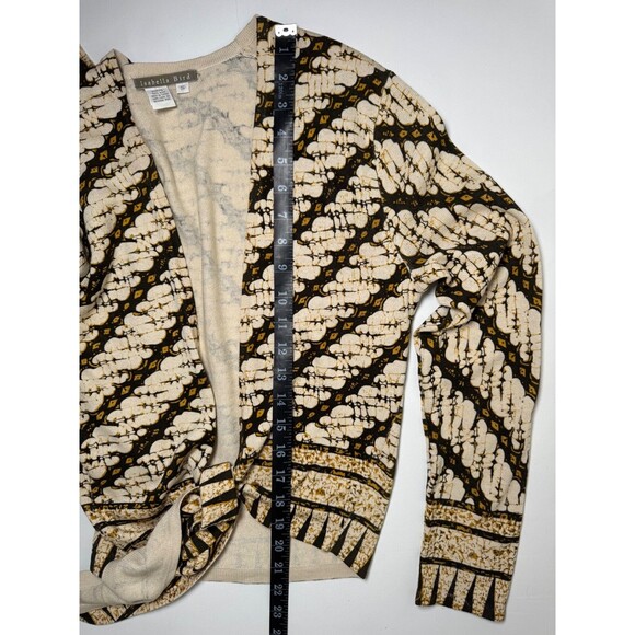 Isabella Bird Anthropologie Silk Tie Front Blouse Womens Small Beige Black Top - Picture 11 of 12